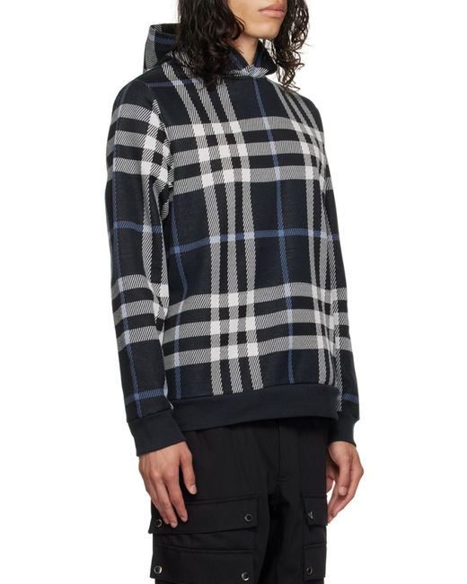 Burberry Blue Check-Pattern Straight-Hem Hoodie for men