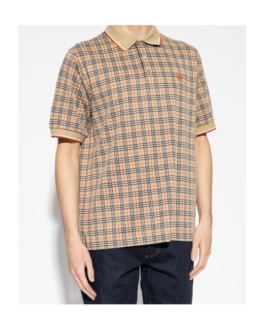 Burberry Natural Ekd Embroidered Checked Short Sleeved Polo Shirt for men