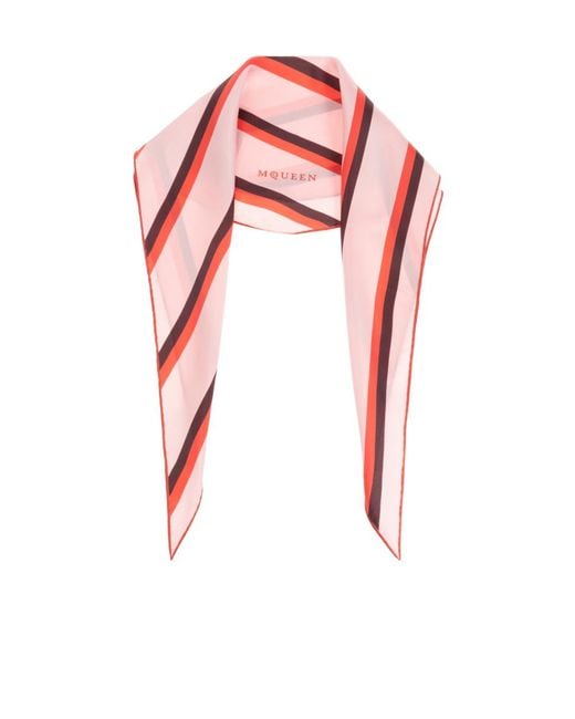 McQueen Red College Stripe Losange Scarf