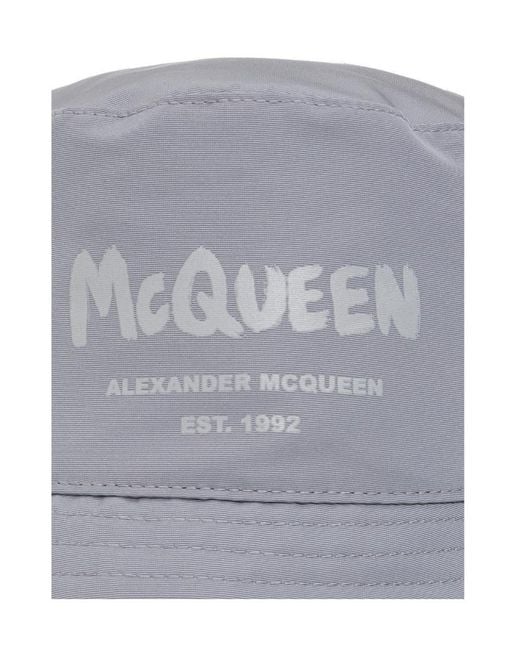 McQueen Gray Logo Printed Bucket Hat for men
