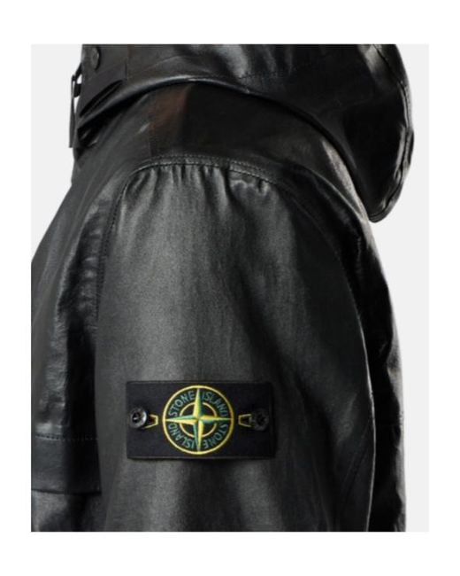 Stone Island Black Hooded Jacket With Concealed Zip Pockets for men