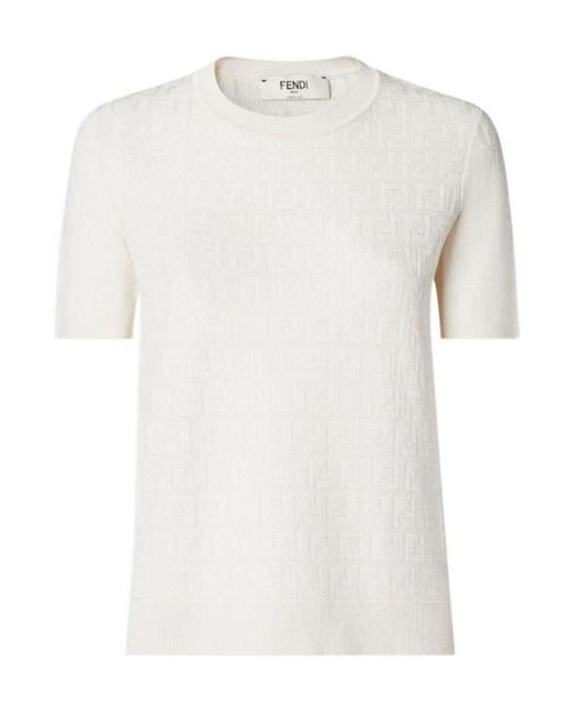 Fendi White Ff Jacquard Crewneck T-Shirt