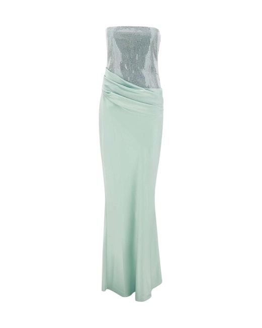retroféte Green Retrofete Alexandra Draped Strapless Dress