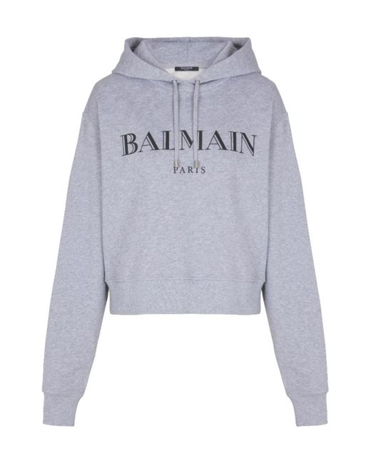 Balmain Gray Drawstring Hoodie