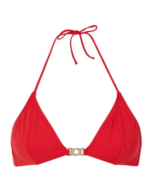 Nili Lotan Red Embellished Triangle Bikini Top