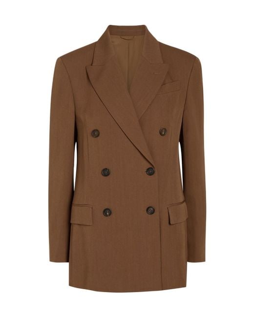 Brunello Cucinelli Brown Double-Breasted Wool-Blend Blazer