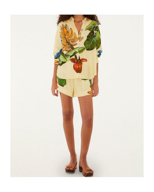 Farm Rio Green Banana Grapes Tropical-Print Drawstring Shorts