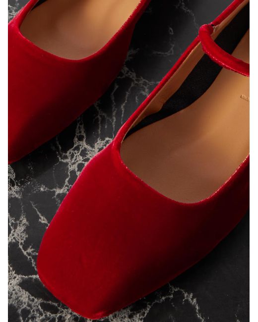Aeyde Red Velvet Mary Jane Ballet Flats