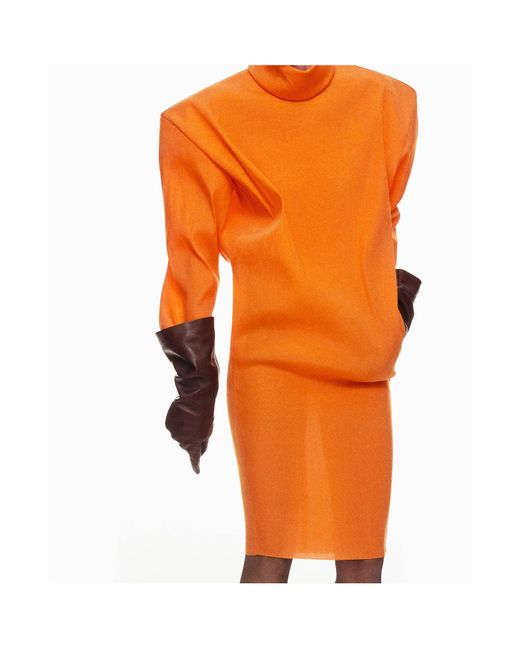 Saint Laurent Orange High Neck Long-Sleeved Boxy Dress