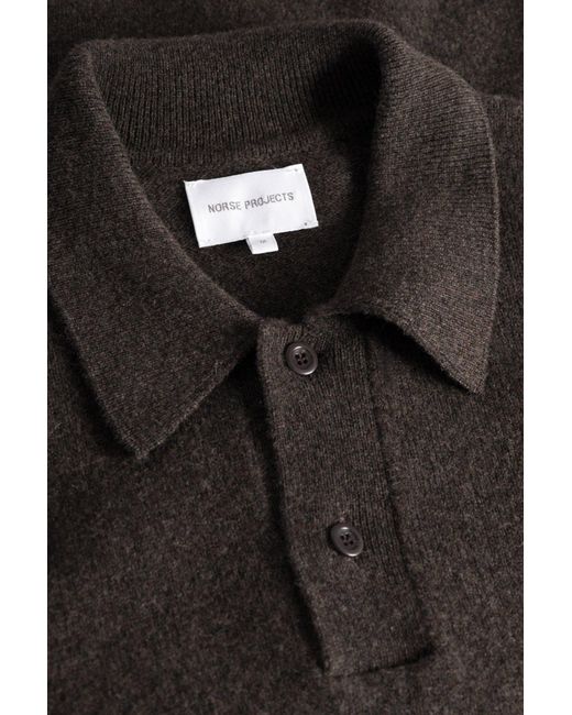 Norse Projects Brown Long-Sleeved Wool Polo Shirt for men