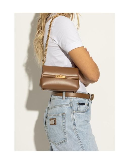 Dolce & Gabbana Brown Mini Marlene City Chain-Strap Flap Tote Bag