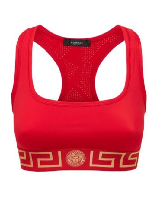 Versace Women's Red Greca Logo Stretch Tech Sports Bra