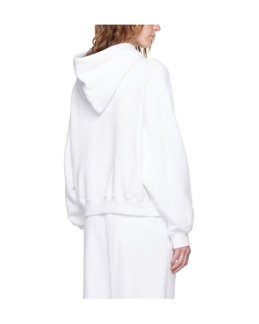 T By Alexander Wang White Logo Printed Drawstring Hoodie