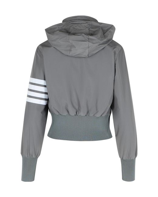 Thom Browne Gray Zip-Up Hooded Jacket