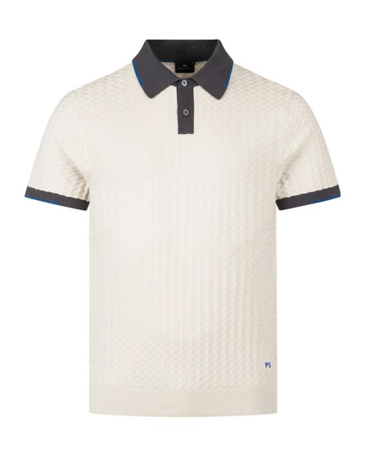 Paul Smith White Ps Logo Embroidered Knitted Polo Shirt for men