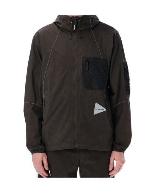 And Wander Black Breath Rip Hooded Jacket for men