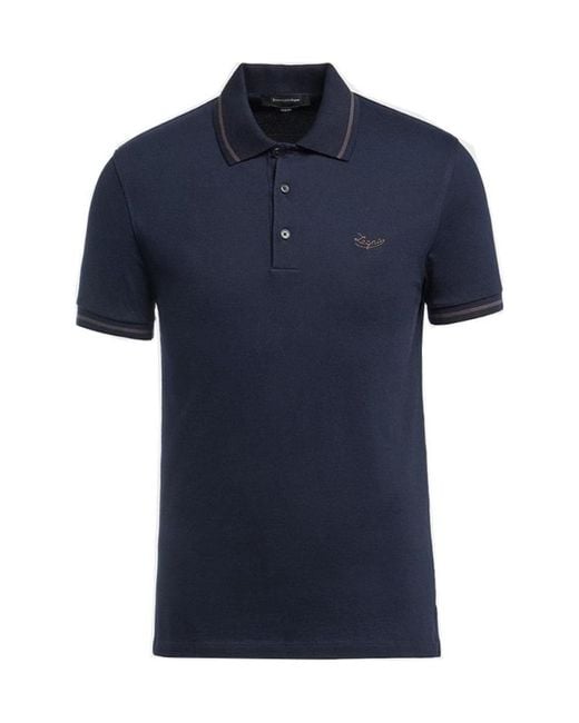 Zegna Blue Logo-Embroidered Polo Shirt for men