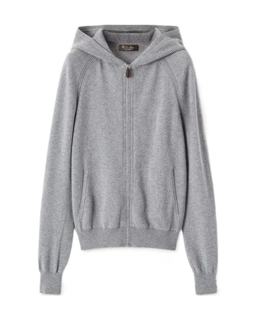 Loro Piana Gray Knitted Hooded Jumper