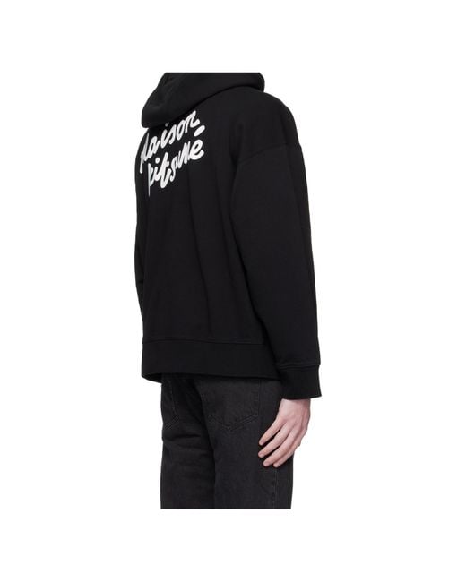 Maison Kitsuné Black Maison Kitsuné Logo Printed Drawstring Hoodie for men