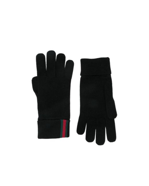 Gucci Black Stipe Detailed Knit Gloves for men