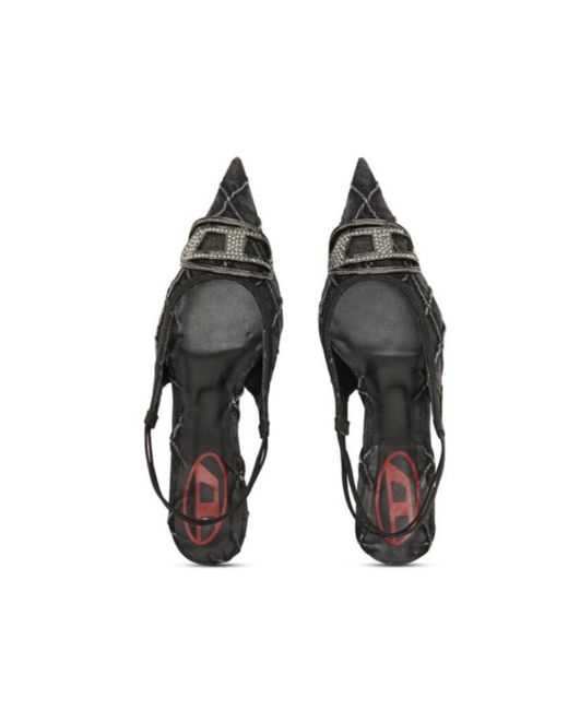 DIESEL Black D-Venus Sb Logo Embellished Slingback Denim Pumps