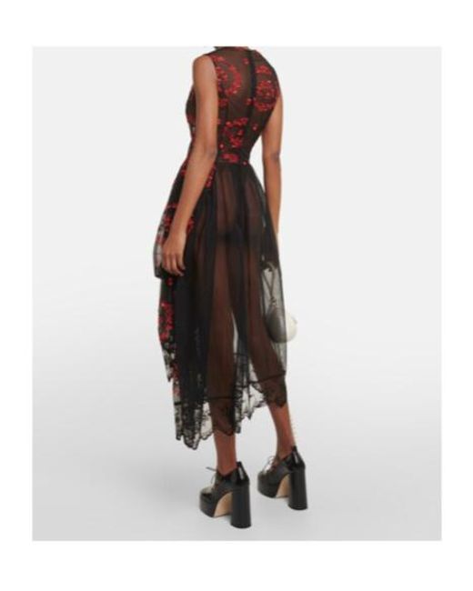 Simone Rocha Multicolor Floral Embroidered Tulle Midi Dress