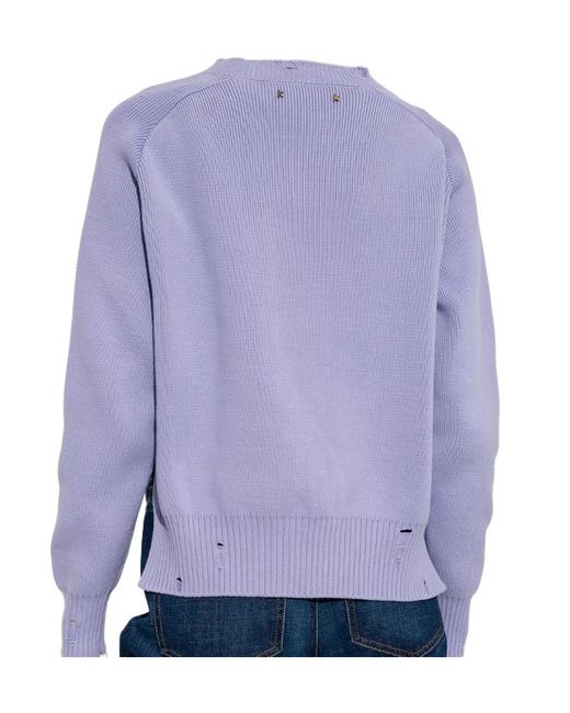 Golden Goose Deluxe Brand Purple Pastel Lilac Round-Neck Journey Collection Pullover With Distressed Finish And-Colored Lettering