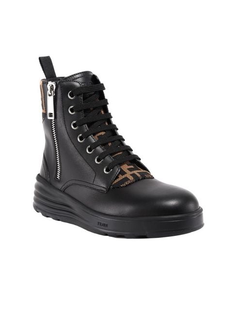Fendi Black Leather Biker Boots for men