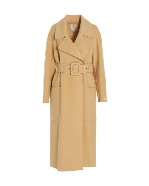 Sportmax Natural Logo Lapel Wool Coat