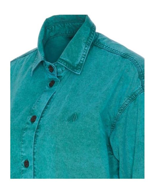 The Attico Blue The Logo Embroidered Asymmetric Shirt