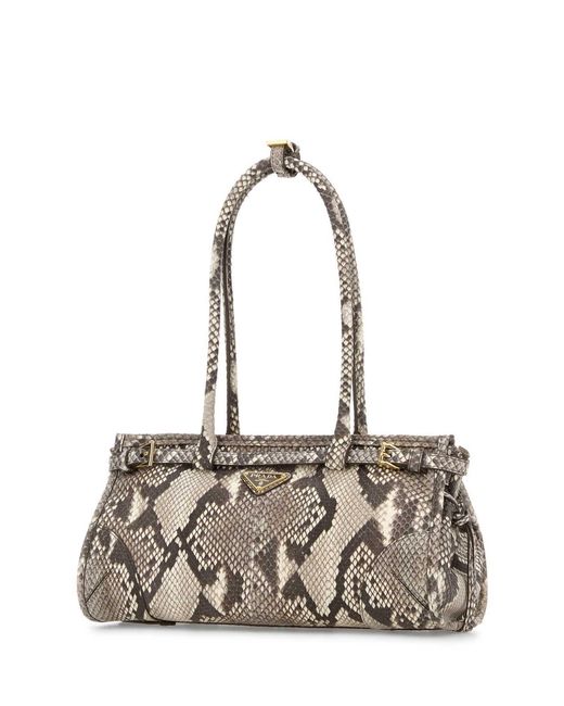 Prada Metallic Triangle-Logo Embossed Shoulder Bag