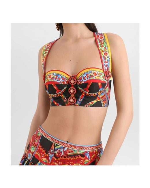 Dolce & Gabbana Orange Carretto-Print Poplin Top