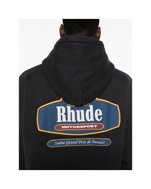Rhude Black Logo Printed Long Sleeved Hoodie for men