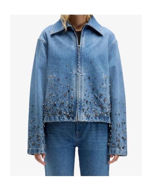 7 For All Mankind Blue Embellished Zipped Denim Jacket