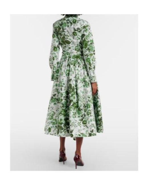 Erdem Green Floral Cotton Shirt Dress