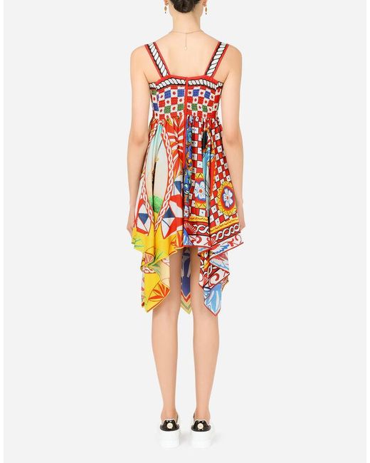 Dolce & Gabbana White Carretto-Print Twill Dress