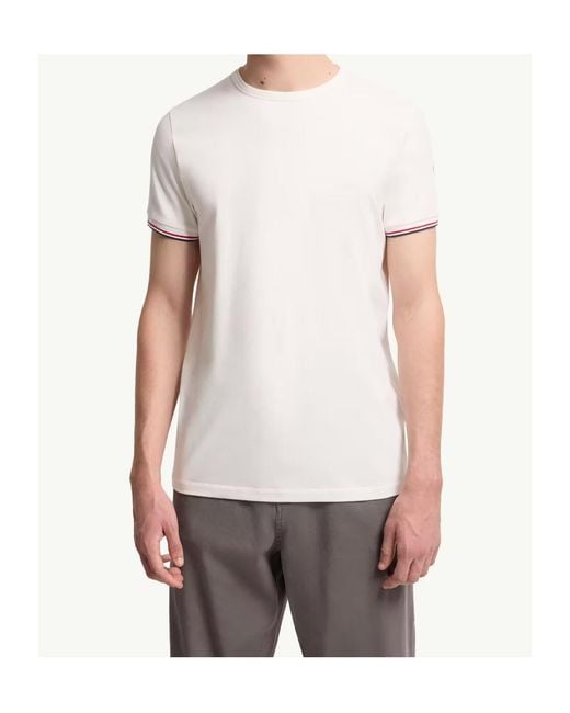 Moncler White Tricolor-Trimmed T-Shirt for men