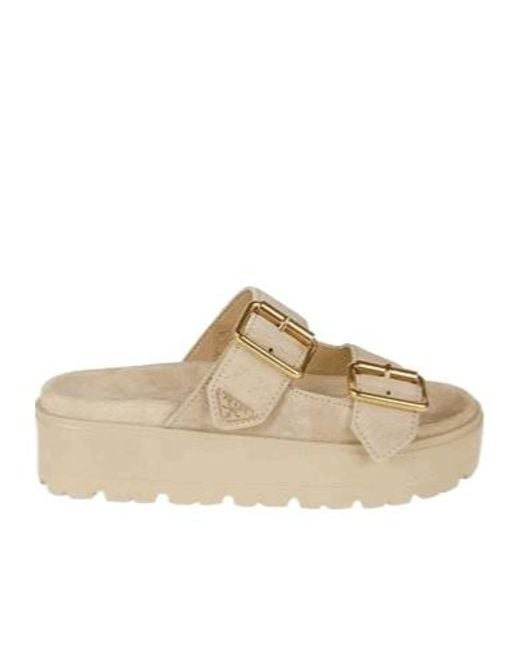 Prada Natural Triangle-Logo Slip-On Sandals