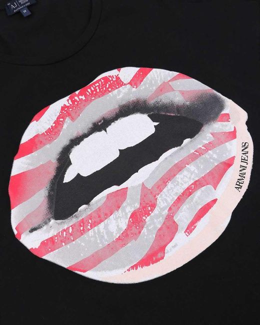 Armani Jeans Black Round Collar Printed T-Shirt