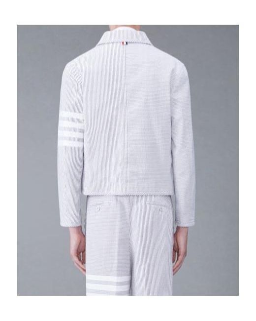 Thom Browne White Unconstructed-Bar Seersucker Jacket for men