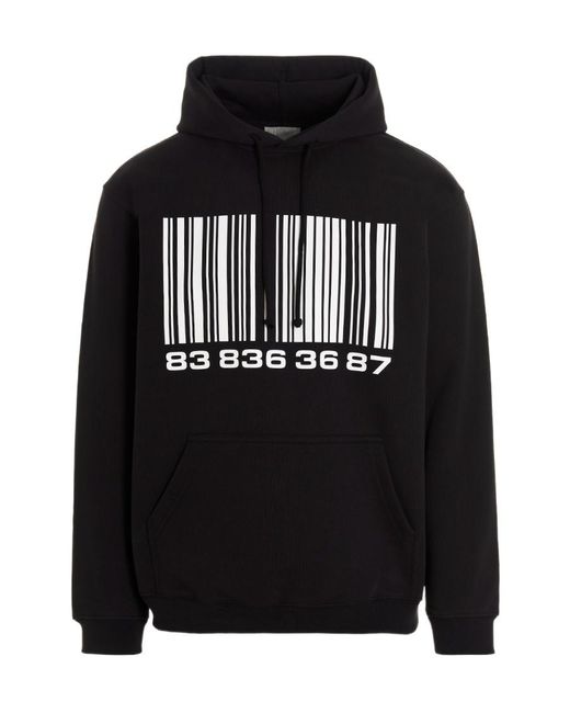 VTMNTS Black Barcode Printed Drawstring Hoodie for men