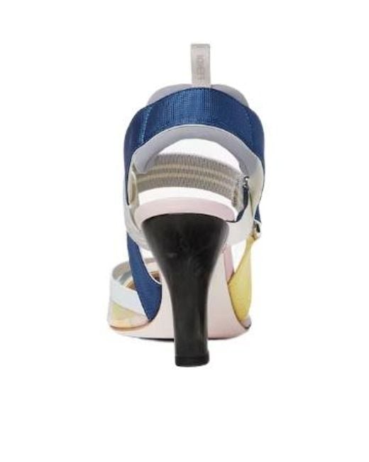 Fendi Blue Colibrì Mesh High-Heeled Slingback Pumps