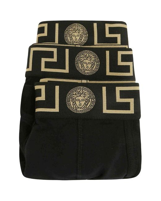Versace Black Greca Medusa Head 3-Pack Briefs for men