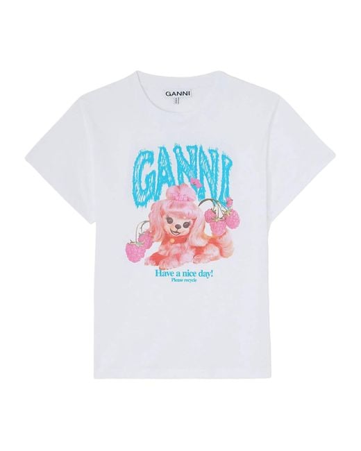 Ganni White Pattern-Printed Crewneck T-Shirt