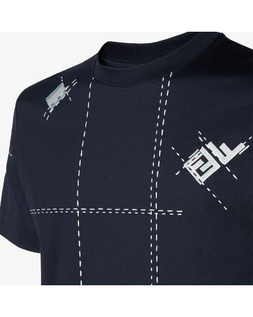 Fendi Blue Contrast-Stitch T-Shirt for men