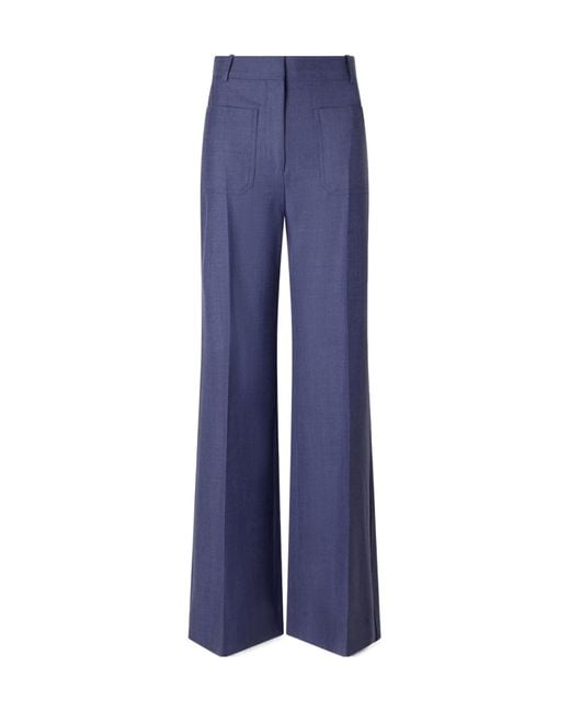 Victoria Beckham Blue Woven Wide-Leg Pants