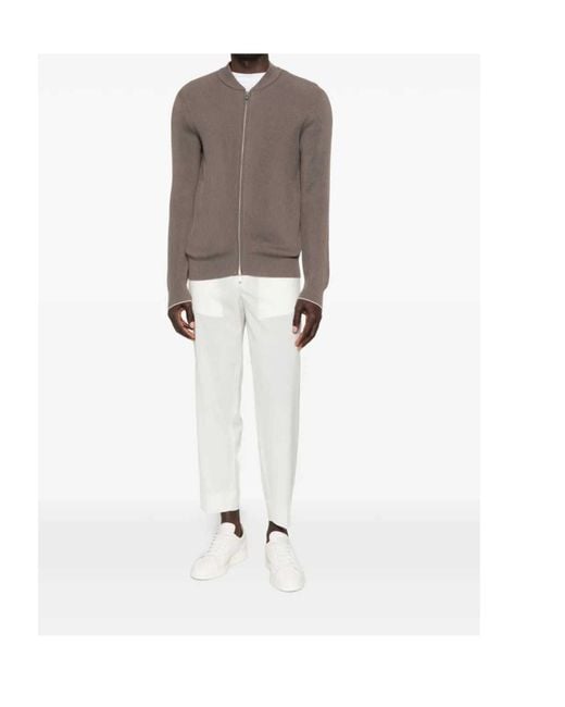 Brunello Cucinelli Gray Ribbed Zip-Fastening Cardigan for men