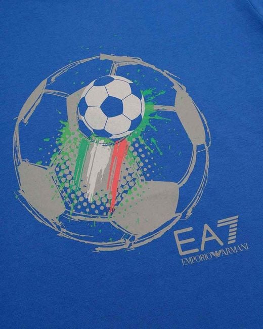 EA7 Blue Logo T-Shirt With Round Neck for men