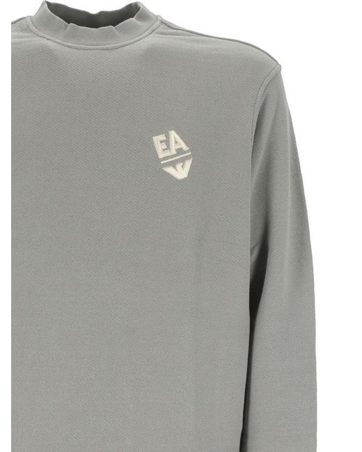 Emporio Armani Gray Logo-Embroidered Crewneck Sweatshirt for men