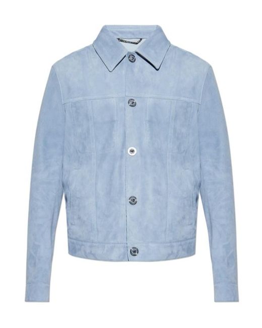 Versace Blue Leather Jacket for men